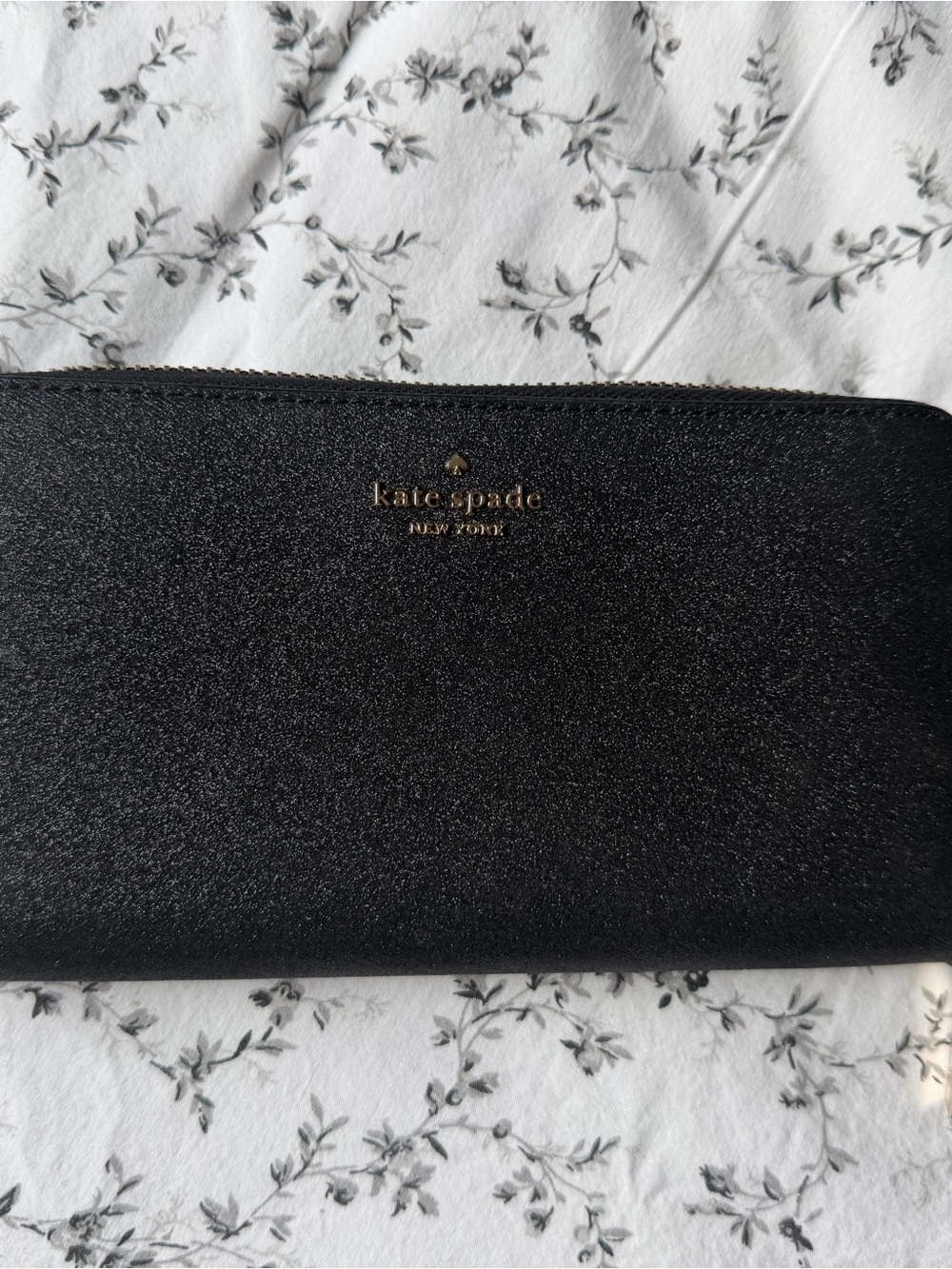 kate spade black zip-around wallet with gold logo